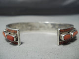 Heavy Thick Vintage Native American Navajo Coral Sterling Silver Inlay Bracelet-Nativo Arts