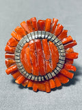 Native American One Of The Best Ever Santo Domingo Coral Sterling Silver Ring-Nativo Arts