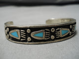 Magnificent Vintage Native American Navajo Morenci Turquoise Sterling Silver Bracelet Old-Nativo Arts