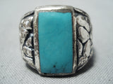 Tremendous Native American Navajo Kingman Turquoise Sterling Silver Huge Ring-Nativo Arts