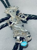 Fascinating Native American Navajo Blue Gem Turquoise Sterling Silver Kachina Bolo-Nativo Arts