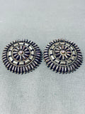 Awesome Vintage Native American Zuni Purple Petit Point Cluster Sterling Silver Earrings-Nativo Arts