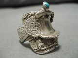 Exceptional Vintage Native American Navajo Saddle Turquoise Sterling Silver Ring-Nativo Arts