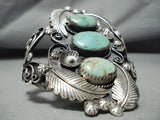Towering Vintage Native American Navajo Royston Turquoise Sterling Silver Leaves Bracelet-Nativo Arts