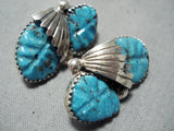 Exquisite Zuni Carved Turquoise Sterling Silver Earrings Native American-Nativo Arts