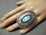 Colossal Vintage Native American Navajo Carico Lake Turquoise Sterling Silver Ring-Nativo Arts