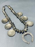 426 Grams Vintage Native American Navajo Turquoise Coin Silver Squash Blossom Necklace-Nativo Arts