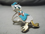 Huge Donald Duck Zuni Native American Turquoise Sterling Silver Ring-Nativo Arts