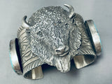 175 Grams Mind Boggling Native American Navajo Turquoise Sterling Silver Bison Bracelet-Nativo Arts