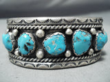 Heavy Vintage Native American Navajo Old Kingman Turquoise Sterling Silver Bracelet Old-Nativo Arts