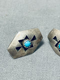 Superb Vintage Native American Navajo Sleeping Beauty Turquoise Sterling Silver Earrings-Nativo Arts