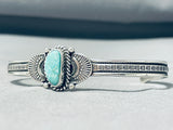 Signed Native American Navajo Old Kingman Turquoise Sterling Silver Bracelet-Nativo Arts