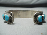 Native American Signed Vintage Santo Domingo Blue Gem Turquoise Sterling Silver Bracelet-Nativo Arts