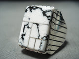 Breathtaking Native American Navajo White Buffalo Turquoise Sterling Silver Ring-Nativo Arts