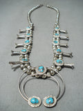 Impressive Vintage Native American Navajo Kingman Turquoise Squash Blossom Necklace Old-Nativo Arts