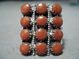 Elonda Waco Signed Native American Zuni Coral Sterling Silver Ring-Nativo Arts