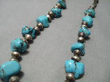 Superior Vintage Native American Navajo Turquoise Chunk Sterling Silver Bead Necklace Old-Nativo Arts