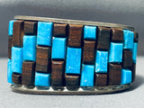 One Of The Best Vintage Native American Navajo Turquoise Ironwood Sterling Silver Inlay Bracelet-Nativo Arts