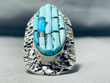 One Of The Most Unique Native American Navajo Turquoise Sterling Silver Inlay Ring-Nativo Arts