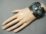 Monster Vintage Native American Navajo Blue Warrior Turquoise Sterling Silver Bracelet Old-Nativo Arts