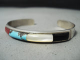 Native American Incredible Vintage Zuni Turquoise Coral Sterling Silver Bracelet-Nativo Arts