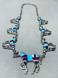 One Of The Best Vintage Native American Navajo Turquoise Horse Inlay Sterling Silver Necklace-Nativo Arts