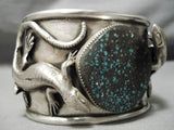 One Of Most Detailed Native American Turquoise Sterling Silver Gecko Bracelet-Nativo Arts