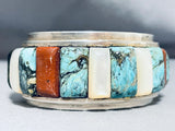 One Of The Best Native American Navajo Turquoise Coral Sterling Silver Bracelet Cuff-Nativo Arts