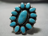 Super Chunky Vintage Native American Navajo Blue Carico Lake Turquoise Sterling Silver Ring-Nativo Arts