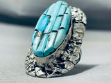 One Of The Most Unique Native American Navajo Turquoise Sterling Silver Inlay Ring-Nativo Arts