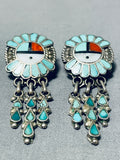 One Of The Most Intricate Vintage Native American Zuni Turquoise Sterling Silver Earrings-Nativo Arts