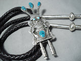 Extraordinary Native American Navajo Kingman Turquoise Sterling Silver Kachina Bolo Tie-Nativo Arts