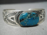 Important Native American Navajo Pilot Mountain Turquoise Sterling Silver Bracelet-Nativo Arts
