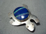 Detailed Vintage Native American Navajo Lapis Opal Sterling Silver Turtle Pin-Nativo Arts