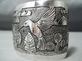 So Detailed Huge Hummingbird Navajo Sterling Silver Bracelet Native American-Nativo Arts