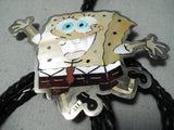 Native American Huge Detailed Zuni Spongebob Squarepants Inlay Sterling Silver Bolo Tie-Nativo Arts