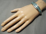 Thick Heavy!! Vintage Native American Navajo #8 Turquoise Sterling Silver Bracelet Old-Nativo Arts