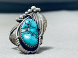 Marvelous Vintage Native American Navajo Sleeping Beauty Turquoise Sterling Silver Leaf Ring-Nativo Arts