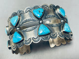 Russ Sam Vintage Native American Navajo Teardrop Turquoise Sterling Silver Bracelet-Nativo Arts