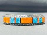 Brilliant Native American Navajo Turquoise Spiny Oyster Inlay Sterling Silver Bracelet-Nativo Arts
