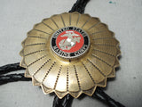 Unique Vintage Native American Navajo Marine Coprs Sterling Silver Brass Bolo Tie-Nativo Arts