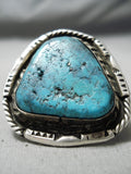 Colossal Huge Vintage Native American Navajo Triangle Turquoise Sterling Silver Ring Old-Nativo Arts