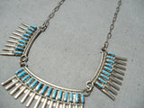 Exquisite Vintage Native American Zuni Turquoise Needlepoint Sterling Silver Necklace-Nativo Arts