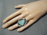 Huge Early #8 Turquoise Vintage Native American Navajo Sterling Silver Ring Old-Nativo Arts