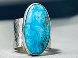 Tremendous Native American Navajo Kingman Turquoise Sterling Silver Giant Ring-Nativo Arts