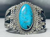 Rare Vintage Native American Navajo Blue Diamond Turquoise Sterling Silver Bracelet-Nativo Arts