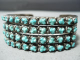 World Of Intricacy Vintage Native American Zuni Carved Turquoise Sterling Silver Bracelet-Nativo Arts