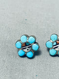 Dynamic Vintage Native American Zuni Blue Gem Turquoise Sterling Silver Earrings-Nativo Arts