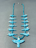 Extremely Intricate Native American Zuni Turquoise Bird Sterling Silver Fetish Necklace-Nativo Arts