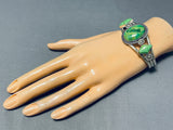 Bright Lime Gaspeite Vintage Native American Navajo Sterling Silver Bracelet-Nativo Arts
